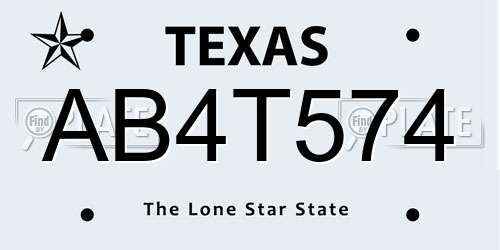 AB4T574 Texas License Plate