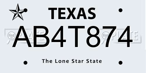 AB4T874 Texas License Plate