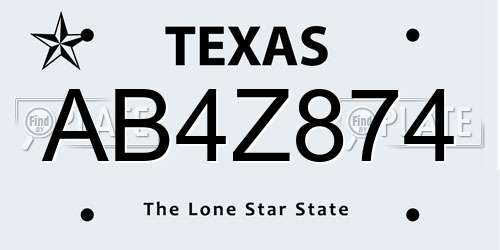 AB4Z874 Texas License Plate