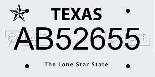 AB52655 Texas License Plate
