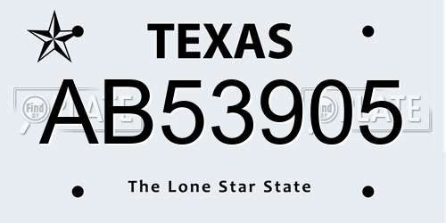AB53905 Texas License Plate
