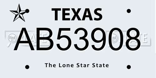 AB53908 Texas License Plate