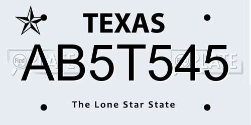 AB5T545 Texas License Plate