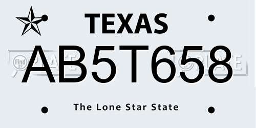 AB5T658 Texas License Plate