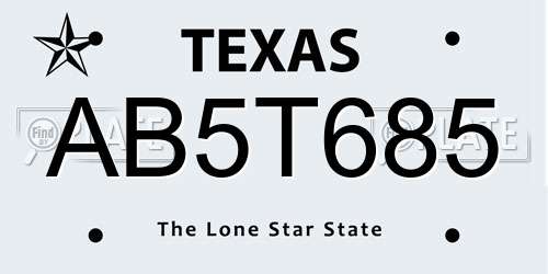 AB5T685 Texas License Plate