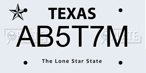 AB5T7M Texas License Plate