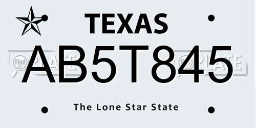 AB5T845 Texas License Plate