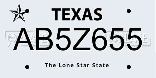 AB5Z655 Texas License Plate