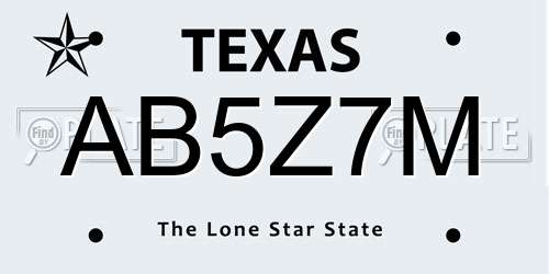 AB5Z7M Texas License Plate