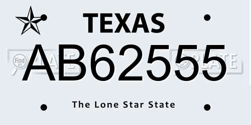 AB62555 Texas License Plate