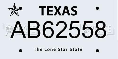 AB62558 Texas License Plate