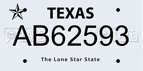 AB62593 Texas License Plate