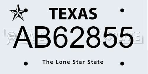 AB62855 Texas License Plate