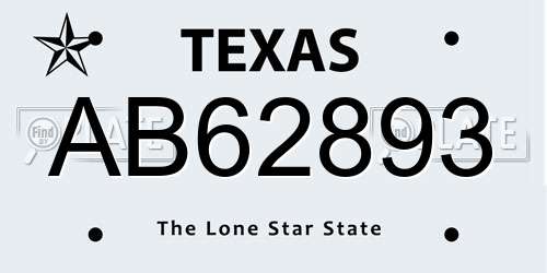AB62893 Texas License Plate