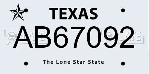 AB67092 Texas License Plate