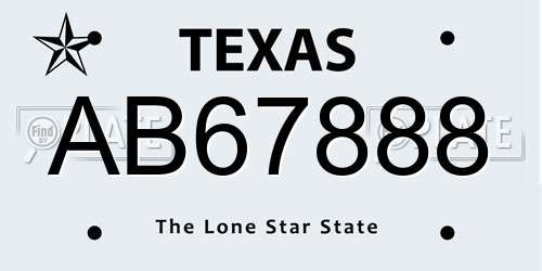 AB67888 Texas License Plate