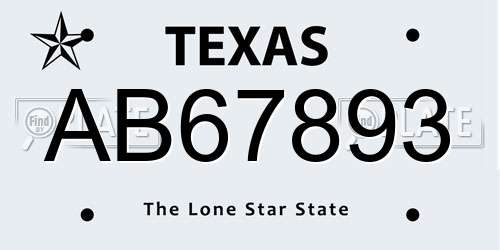 AB67893 Texas License Plate