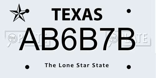 AB6B7B Texas License Plate