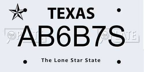 AB6B7S Texas License Plate