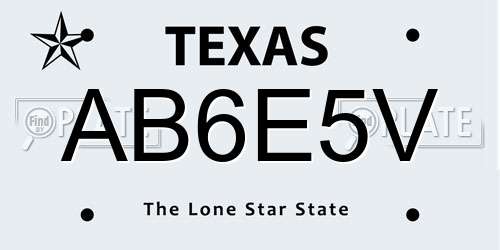 AB6E5V Texas License Plate