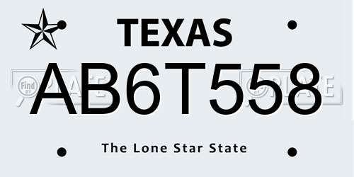 AB6T558 Texas License Plate