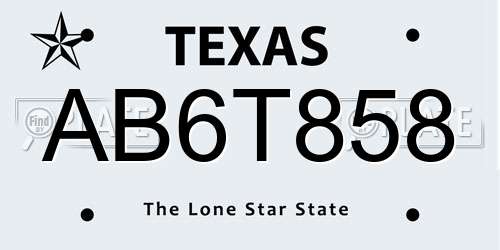AB6T858 Texas License Plate