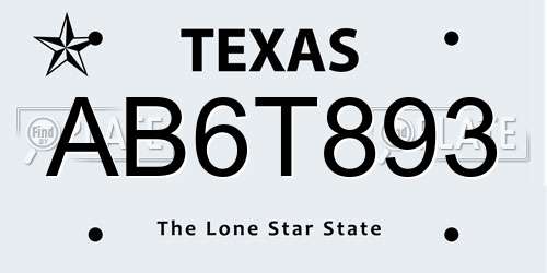 AB6T893 Texas License Plate