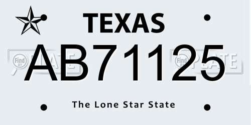 AB71125 Texas License Plate