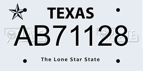 AB71128 Texas License Plate