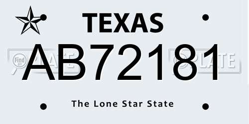 AB72181 Texas License Plate