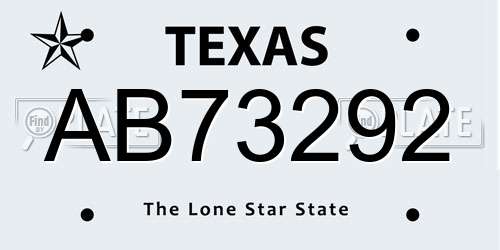 AB73292 Texas License Plate