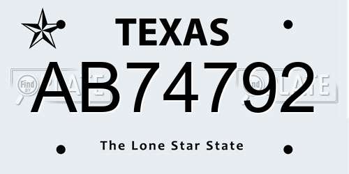 AB74792 Texas License Plate