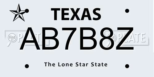 AB7B8Z Texas License Plate