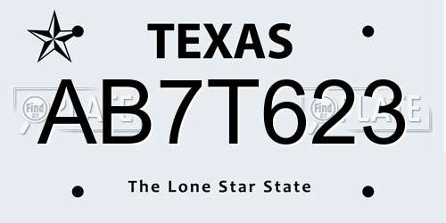 AB7T623 Texas License Plate