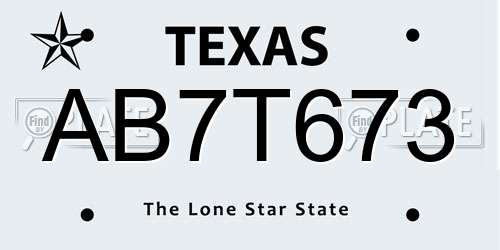AB7T673 Texas License Plate