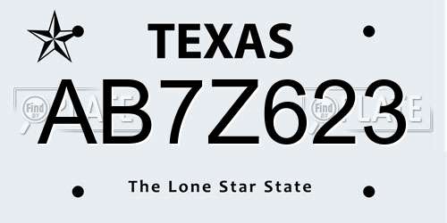 AB7Z623 Texas License Plate