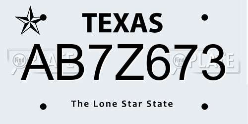 AB7Z673 Texas License Plate