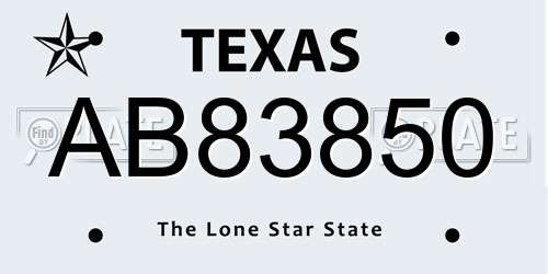 AB83850 Texas License Plate