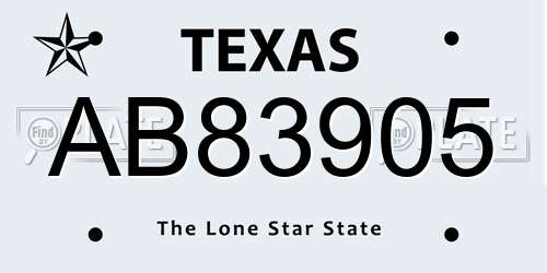 AB83905 Texas License Plate