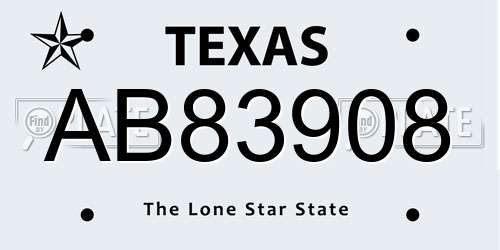 AB83908 Texas License Plate