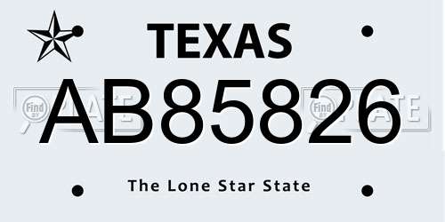 AB85826 Texas License Plate