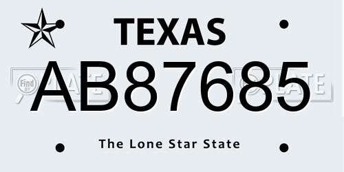 AB87685 Texas License Plate