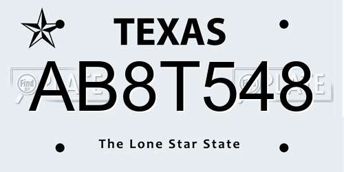 AB8T548 Texas License Plate