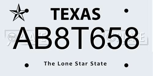 AB8T658 Texas License Plate