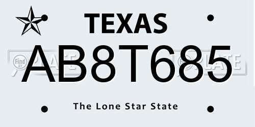 AB8T685 Texas License Plate