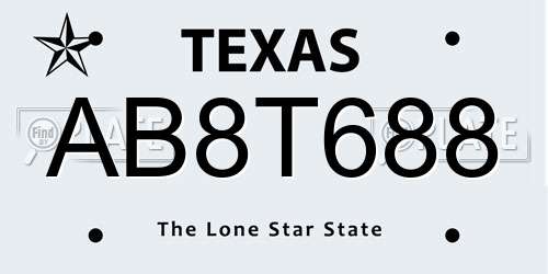 AB8T688 Texas License Plate
