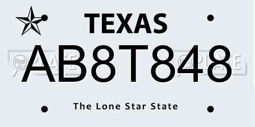 AB8T848 Texas License Plate