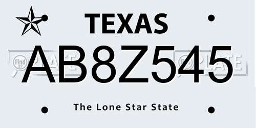 AB8Z545 Texas License Plate