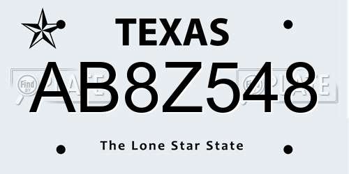 AB8Z548 Texas License Plate