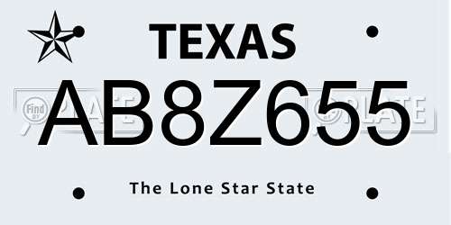 AB8Z655 Texas License Plate
